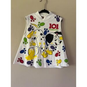 Vintage Disney 101 Dalmatians Sleeveless Mock Neck Top White Girls Med 5/6 USA